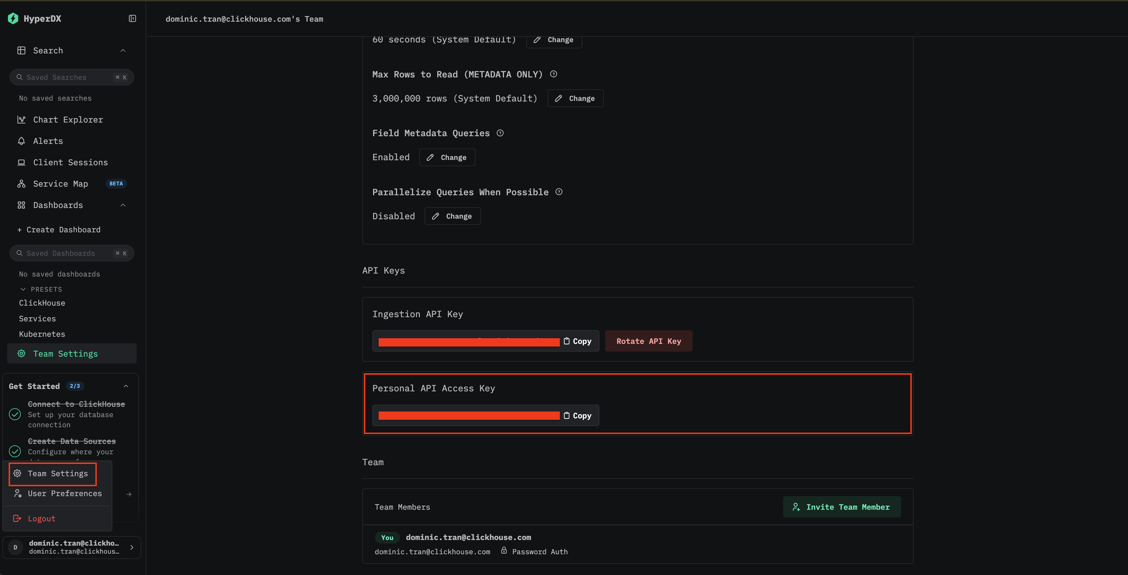 Team Settings의 Personal API Access Key